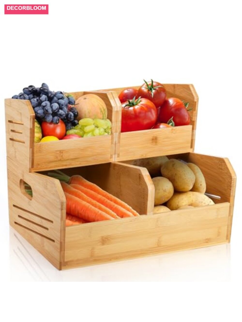 Bamboo Stackable Storage Bins 4 Compartment Pantry Organizer Set
